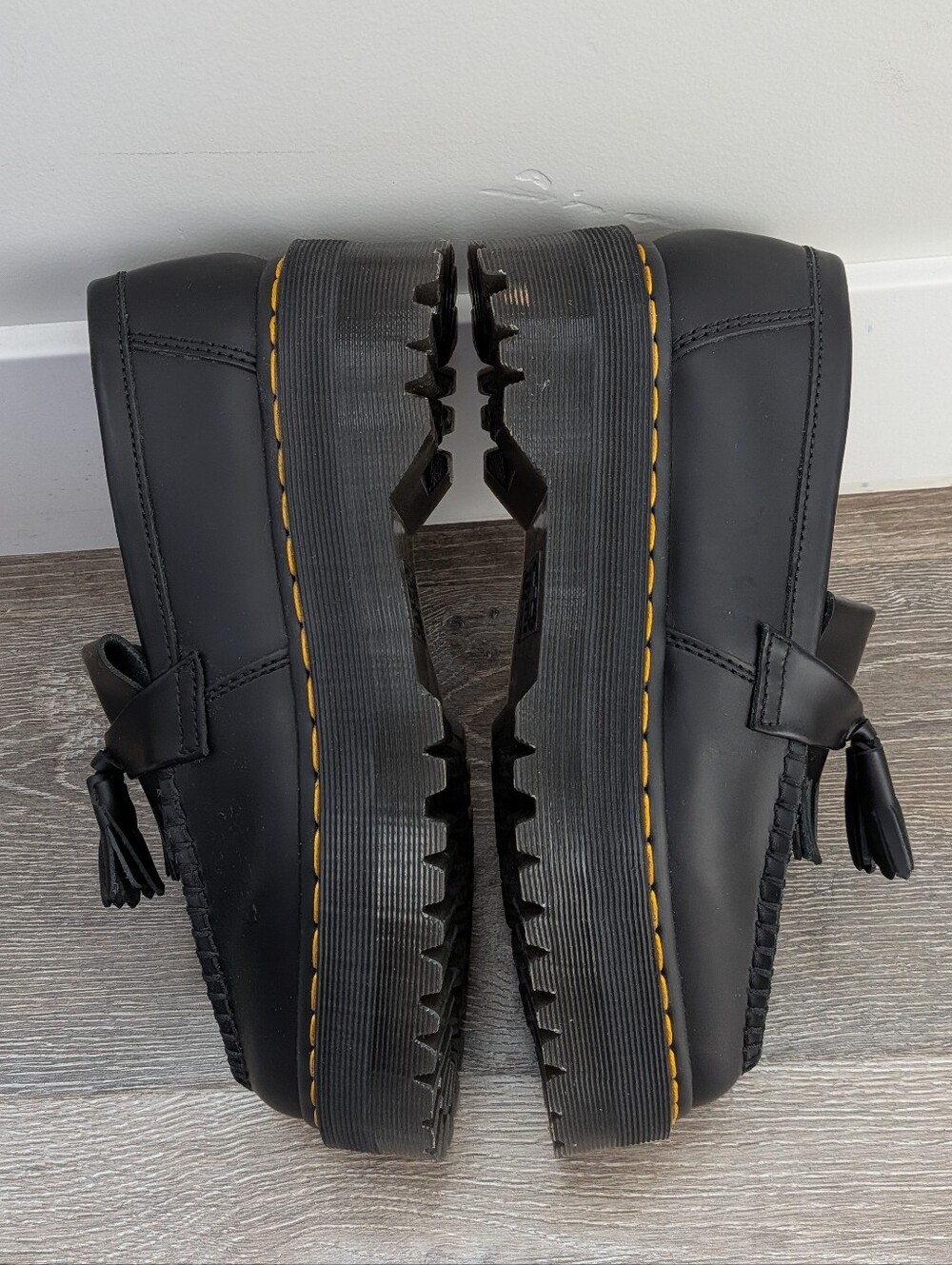 Dr. Martens Black Leather Tassel Platform Adrian Quad Loafers - Picture 4 of 7